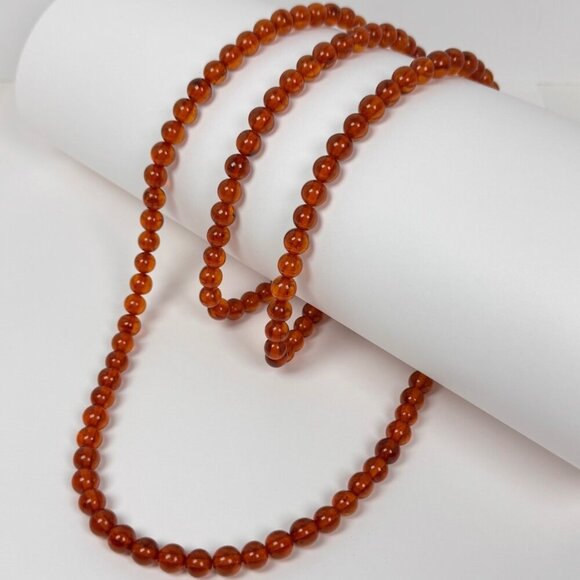 Vintage Natural Amber Beaded Necklace Long 46 in 8mm Beads Glow Gemstone - Picture 4 of 13
